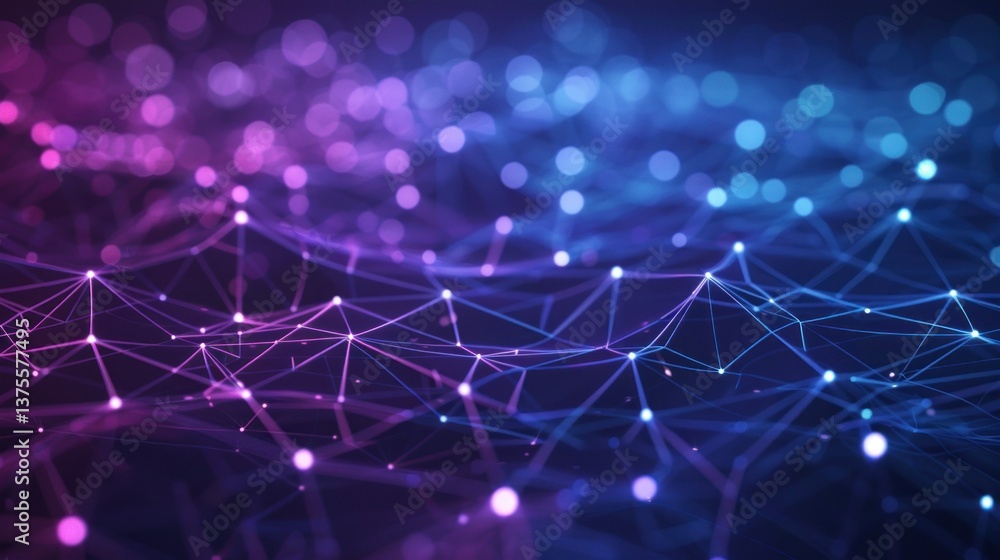 Poster network connection pattern with geometric grid lines and dots.