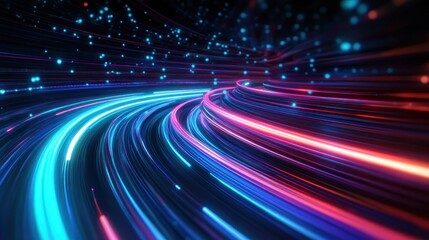 Futuristic Abstract Technology Background with Neon Light Trails in Cyberpunk Style
