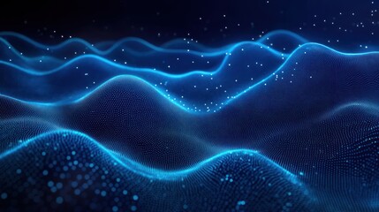 Abstract Wave Technology Background Digital Glow Smooth Blue Light Futuristic Design Curves