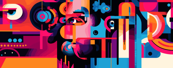 Abstract geometric art with vibrant colors and shapes, surreal modern design - vector.