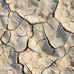 Fototapeta premium Cracked Earth Surface: An abstract depiction of a cracked earth surface showcases the raw texture and pattern of drought, evoking themes of environmental concern and natural processes.