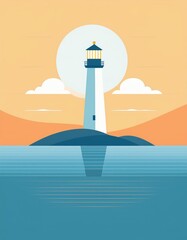 minimalism, abstract illustration of a lighthouse and the sea