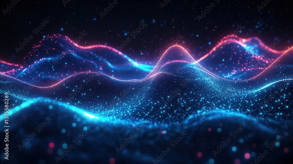 Aufkleber digital waveforms in a cyberpunk landscape with neon lighting and energy lines in a futuristic techn
