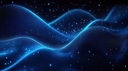 Obraz premium Abstract digital waves glowing blue particles dark background futuristic tech design