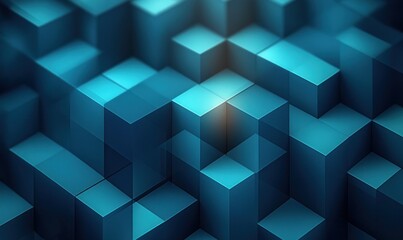 Abstract Geometric Pattern Isometric Design Cubic Shapes Gradient Teal Dark Blue Modern Art Style Presentation