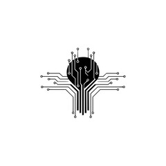 Abstract Tech Tree Icon: Circuitry Design on White