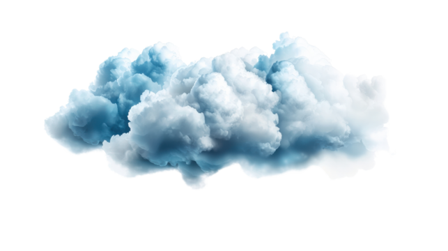 A fluffy cumulus cloud with realistic highlights, isolated on transparent background, PNG file.
