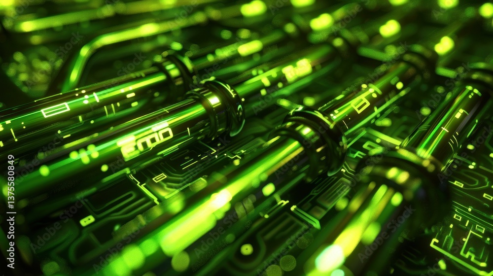 Aufkleber abstract network background in green with glowing lines.