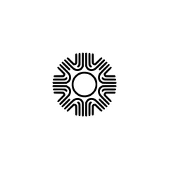 Minimalist Sunburst Logo, Black and White Vector Design