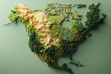 Detailed topographic representation of North America showcasing