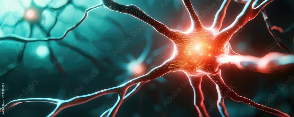 Poster cyberpunk biotech with sci-fi high-tech plants concept. a close-up view of neurons highlighting vibr