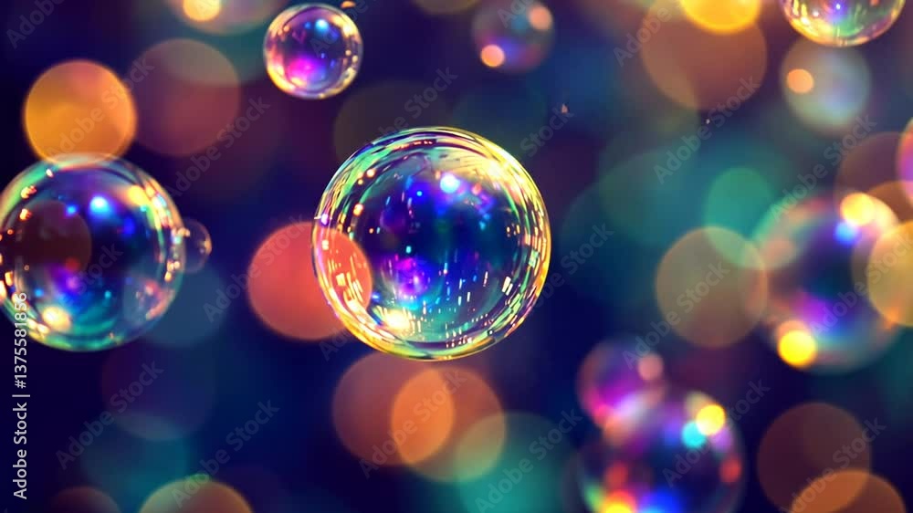 Aufkleber iridescent bubbles floating on a bokeh background - mesmerizing display of light