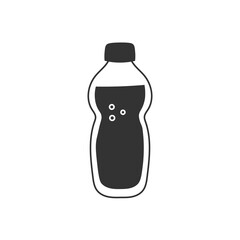 Plastic Bottle with Drink Icon. Hand drawn Doodle Liquid Water with Bubbles. Aqua Soda Beverage Tea Juice Container Symbol. Outline vector illustration