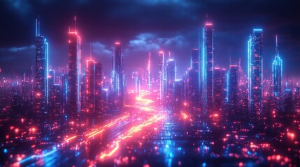 Digital Waveform Technology Concept Futuristic Design Cyberpunk Style with Information Flow and Coding Patterns