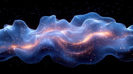 Futuristic Glowing Blue Wave Digital Art Particle Grid Visualization Abstract Technology Interface