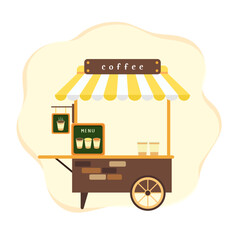 Street vendor, kiosk illustration design selling cafe, drinks, tea, coffee, hot drinks. Vector illustration.