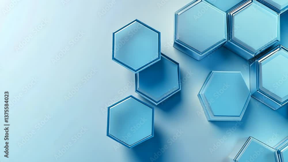 Poster blue hexagonal shapes arranged on a light background create a modern and minimalist design element f