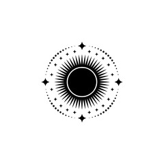 Minimalist Sun & Stars Illustration - Celestial Symbol, Black & White