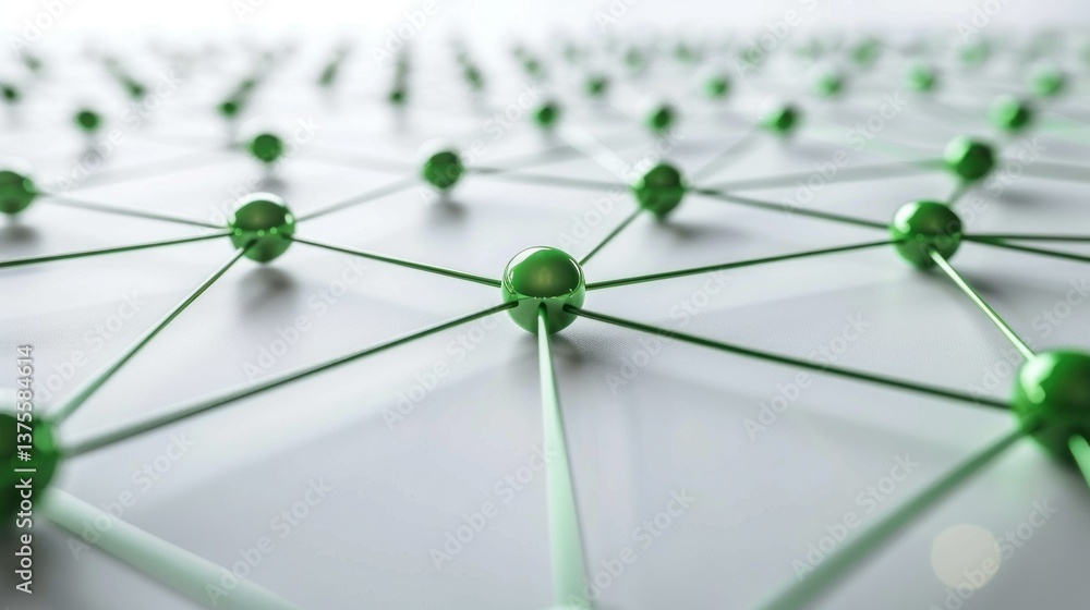 Aufkleber green digital network background with interconnected nodes.