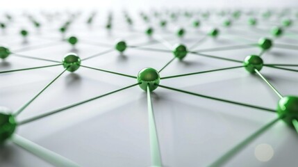 Green digital network background with interconnected nodes.
