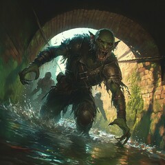 A fierce creature emerges from shadows, embodying myth, fear, and ancient legends.
