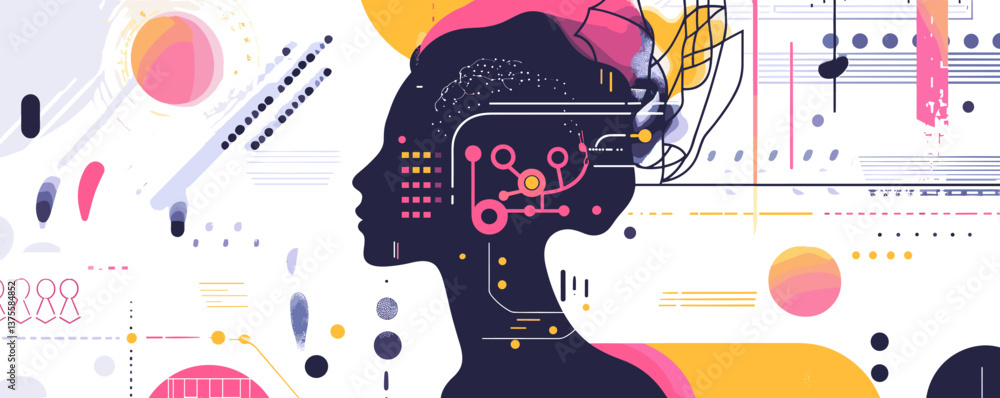 Aufkleber futuristic human profile with circuit elements and abstract shapes, technology background - vector.