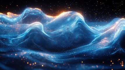 futuristic abstract wave technology background with glowing blue teal light particles digital art dynamic flow modern sci-fi design