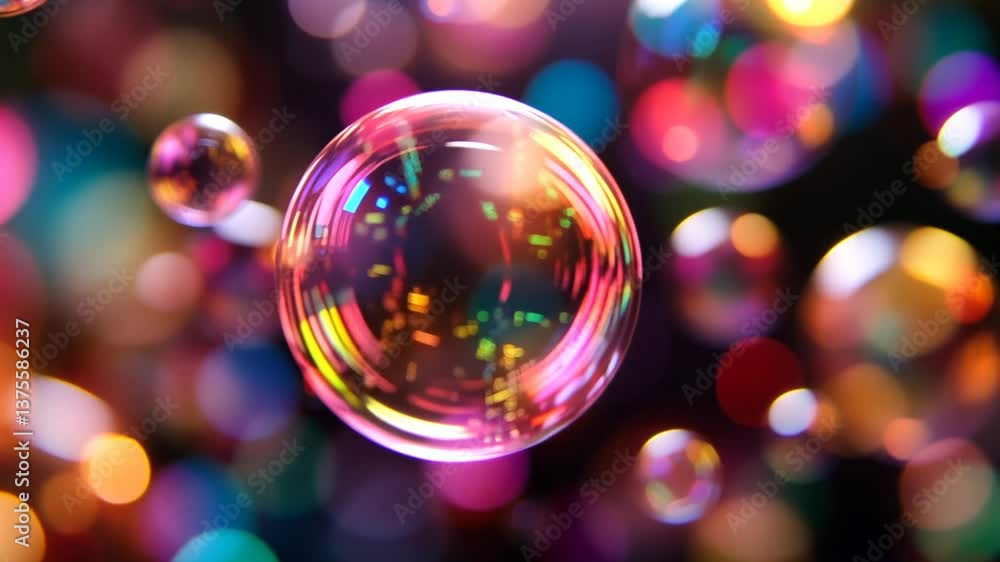 Aufkleber floating iridescent soap bubbles on a dark background creating a mesmerizing effect