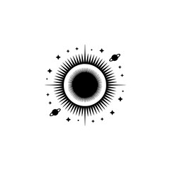 Minimalist Celestial Sun and Stars Vector Illustration