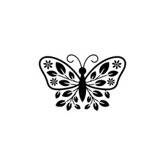 Floral Butterfly Silhouette on White Background