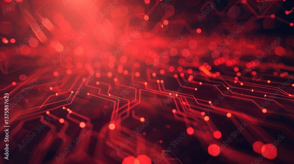 Poster technology-inspired red network background with circuits.