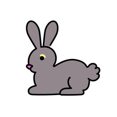 Cute gray lying down bunny outline illustration. Minimalist vector art, great for logos, stickers, greeting cards, children’s books, decoration. Domestic animals concept. Isolated on white background
