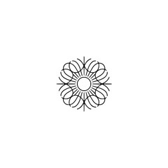 Minimalist Floral Mandala Logo: Elegant Black Line Art on White Background