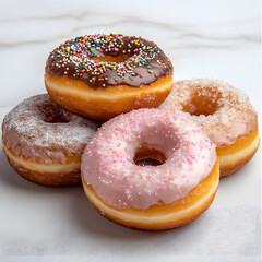 Delicious glazed and sugared donuts