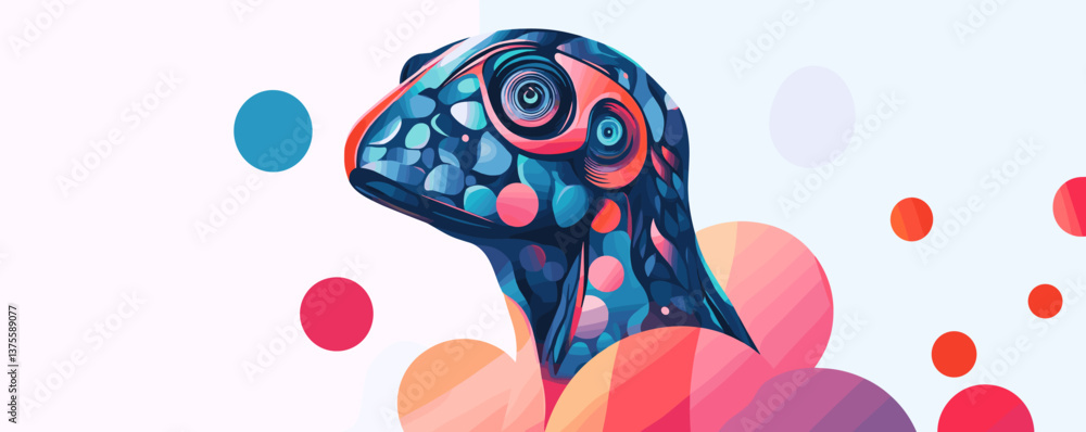 Poster vibrant abstract reptile with colorful circles on background, art design vector.