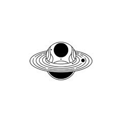 Minimalist Planet Illustration: Black & White, Space Icon, Geometric Design