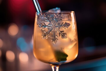 A trendy and stylish cocktail that features beautiful snowflakeshaped ice, ideal for festive and elegant occasions