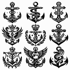 Royal Nautical Anchor Vector Set
