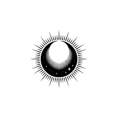Celestial Emblem: Sun, Moon, Stars. Minimalist Tattoo Design.