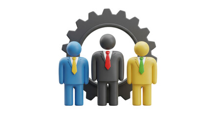 Isolated Teamwork Figures with Gear Background