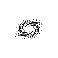 Minimalist Galaxy Icon, Black Lines & Dots, White Background