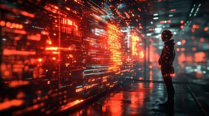 Futuristic Global News Studio Background with Rotating Earth for Breaking News and Live Broadcasts in Red and Black Theme 3D Render