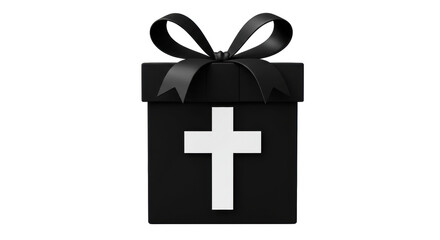Isolated Black Gift Box with White Cross