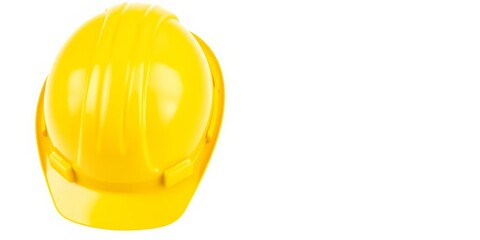 Fototapeta premium Bright yellow hard hat, isolated on pure white background, industrial safety, building site