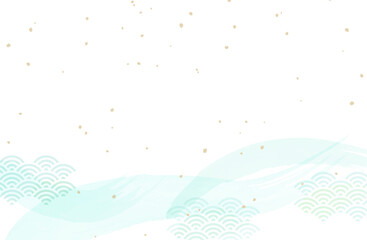 水彩筆・青海波・金粉背景ベクターイラスト 和風 和柄