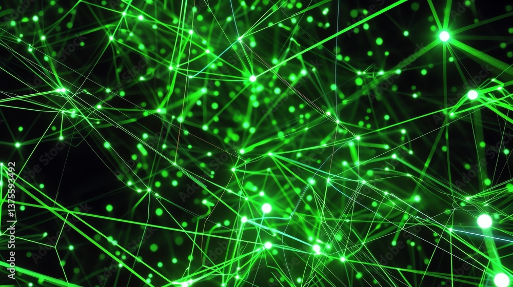 Poster glowing green neural network. artificial intelligence concept. 3d rendering.