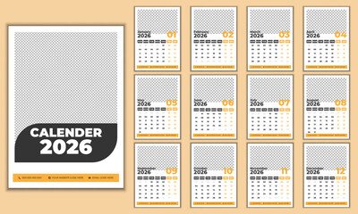 2026 Wall calendar design, 13  page design Template.