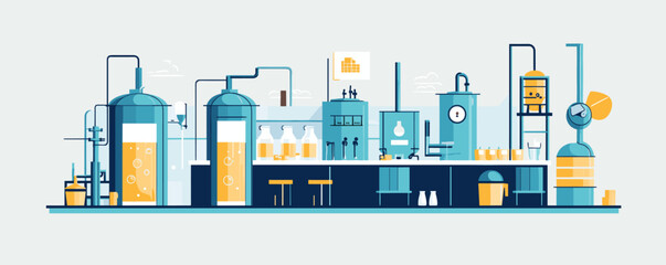 Fototapeta premium Modern industrial factory with machines and equipment for production and research - vector.