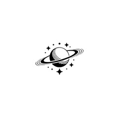 Minimalist Saturn Illustration, Black and White Space Design