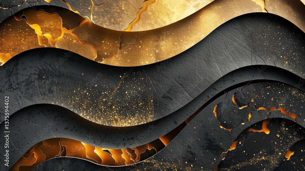 Canvas Prints black and gold abstract background with a cracked surface. the image is dark and mysterious, with a 